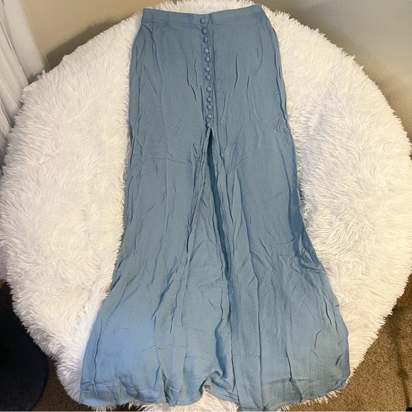 Cute buttons slit light flowing Blue Maxi Skirt - Picture 3 of 6